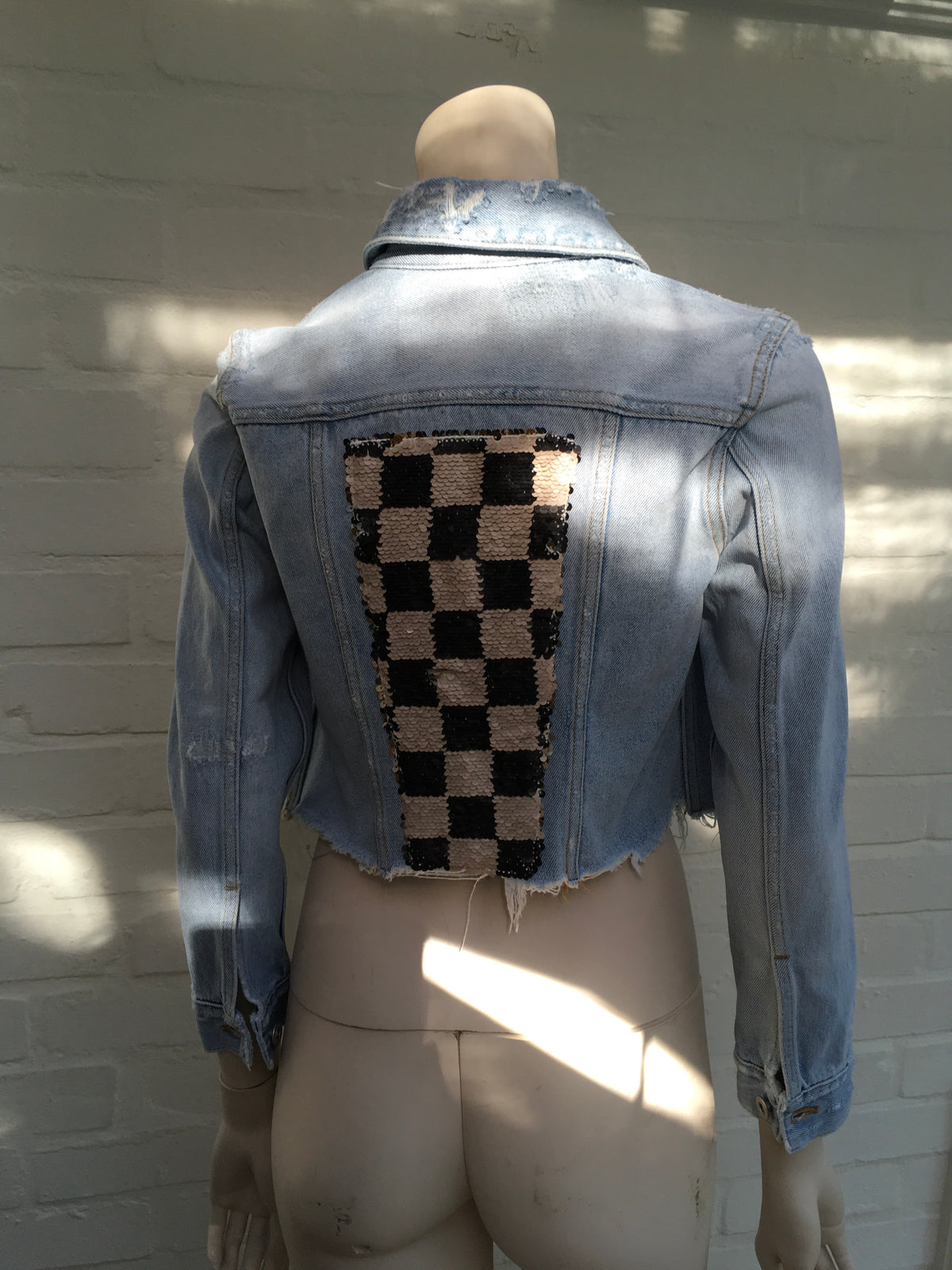 Off-White c/o Virgil Abloh checkered sequin denim jacket Ladies