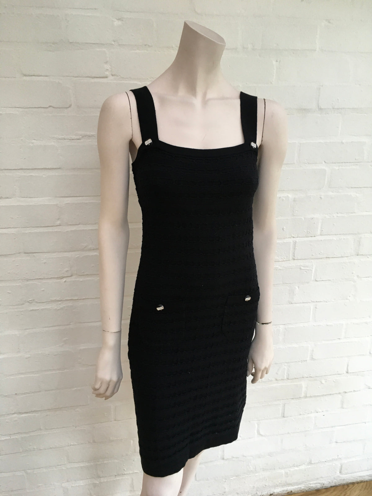 CHANEL Black Knit LBD Cotton Cashmere Blend Dress Ladies
