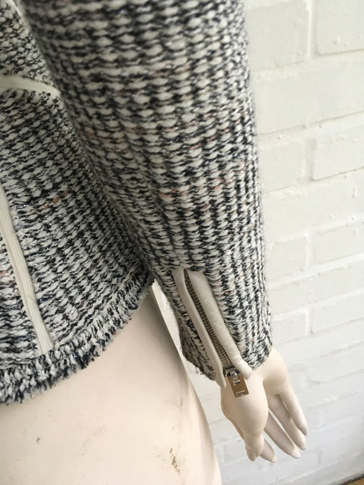 IRO Noelia Zip-Up Jacket Leather Trim Tweed Ladies
