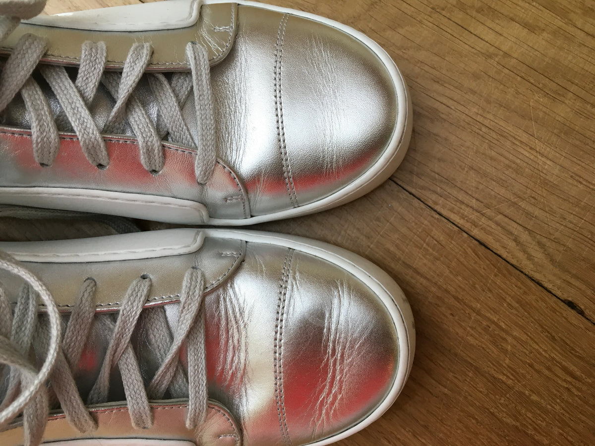 CHANEL SILVER HIGH TOP SNEAKER TRAINERS Ladies