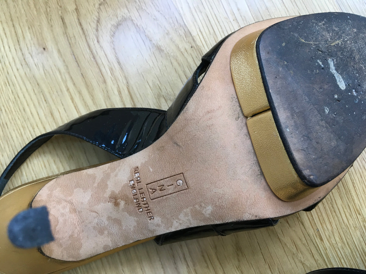 GINA BLACK GOLD PATENT LEATHER SANDALS SHOES ladies