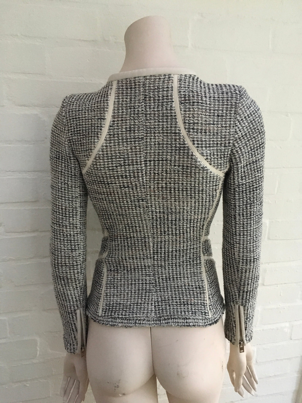 IRO Noelia Zip-Up Jacket Leather Trim Tweed Ladies