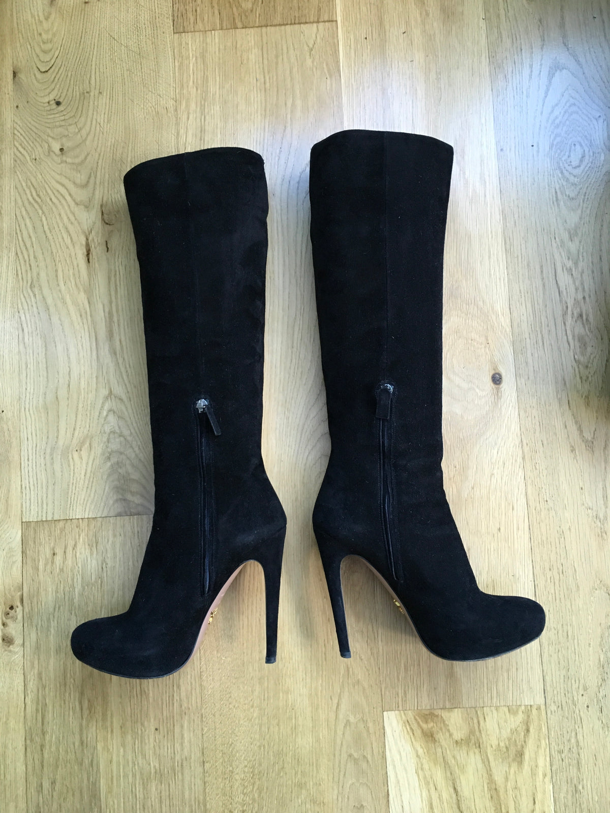 PRADA Suede Leather Black Knee High Boots  LADIES