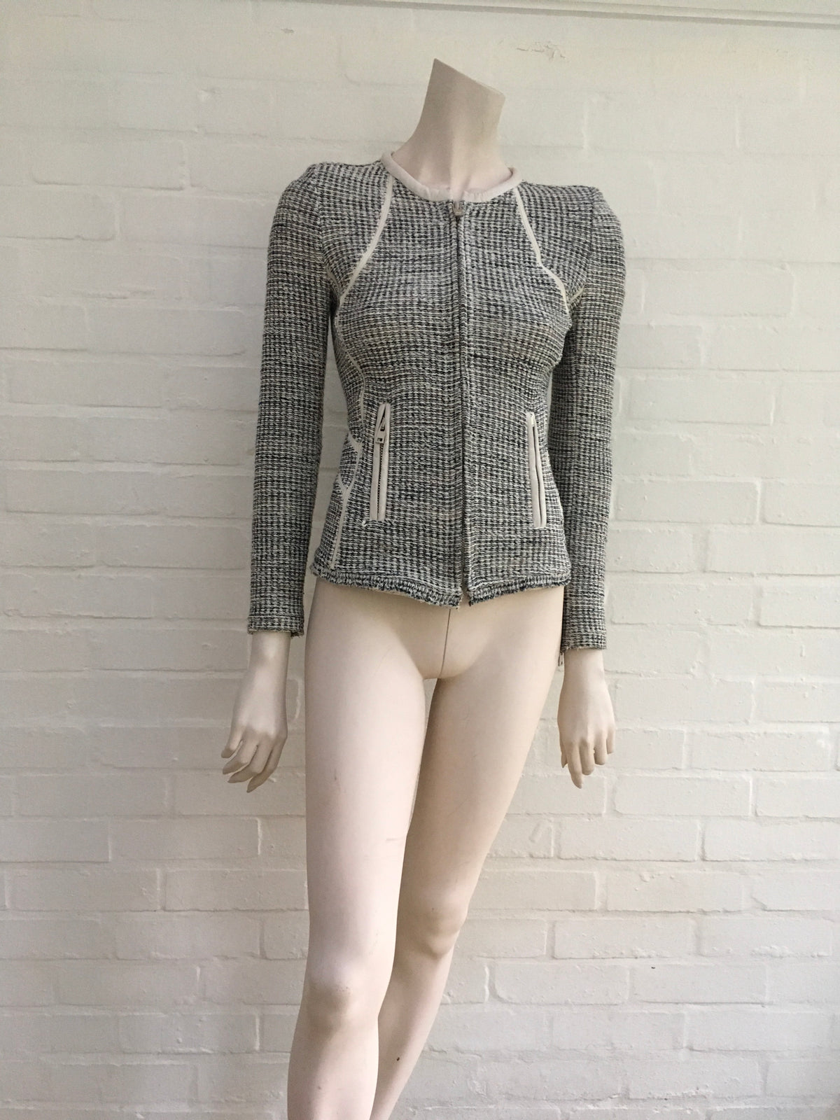 IRO Noelia Zip-Up Jacket Leather Trim Tweed Ladies