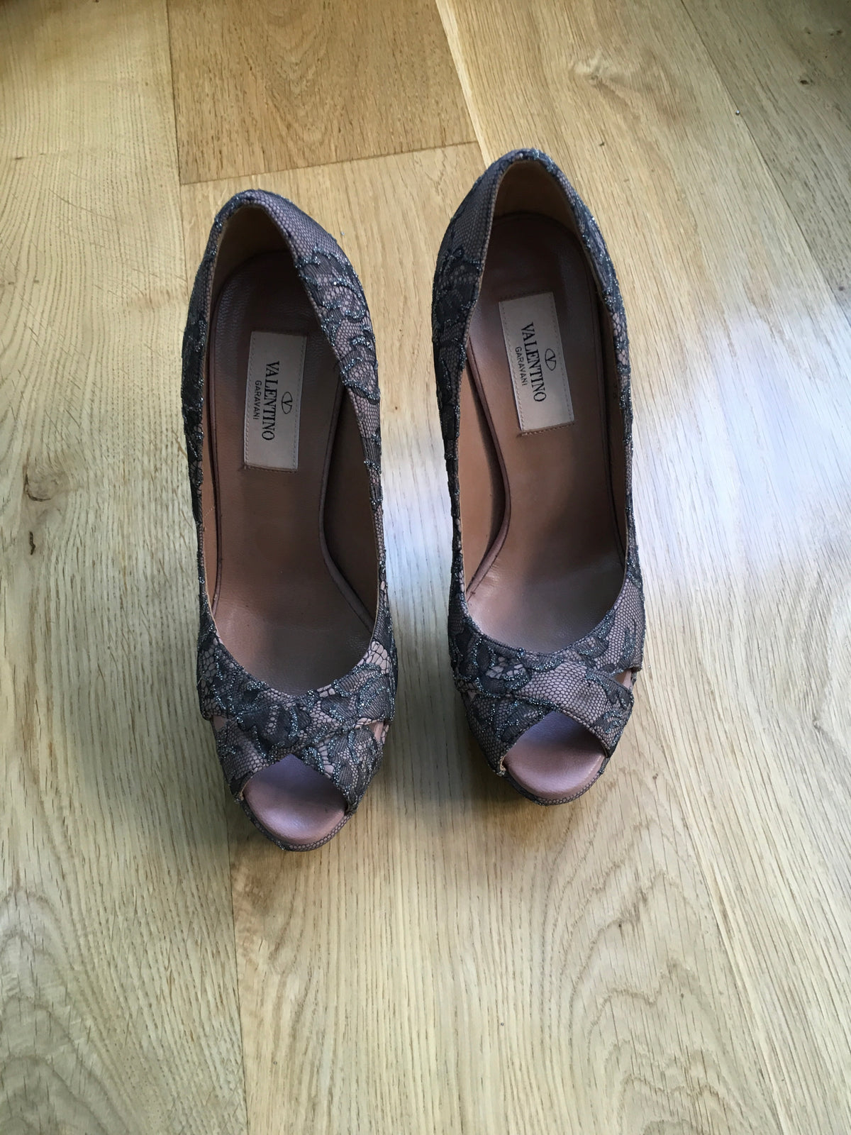 Valentino Women's Black Crystal Lace Platform Pump Shoes Ladies