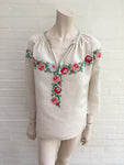 VILSHENKO Harper embroidered slub linen and silk-blend blouse  Ladies