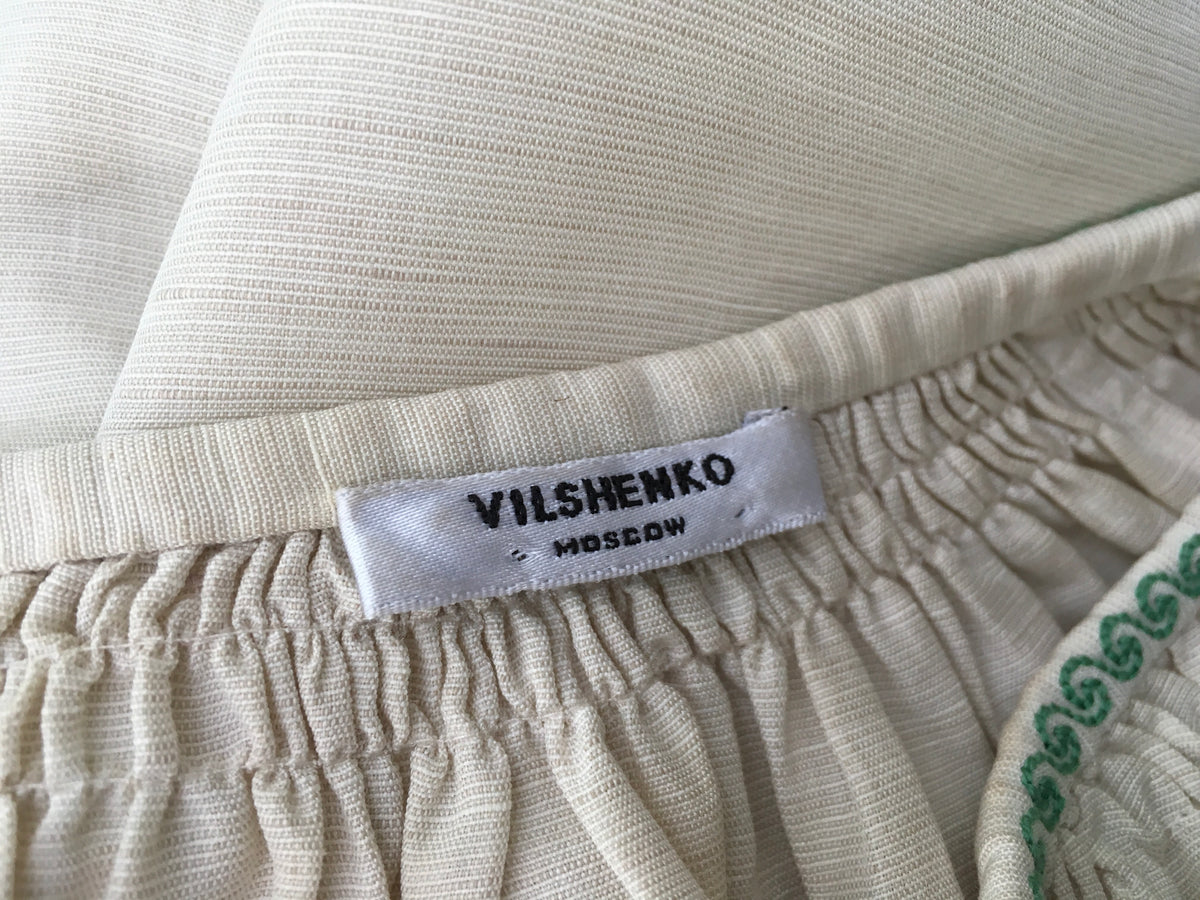 VILSHENKO Harper embroidered slub linen and silk-blend blouse  Ladies