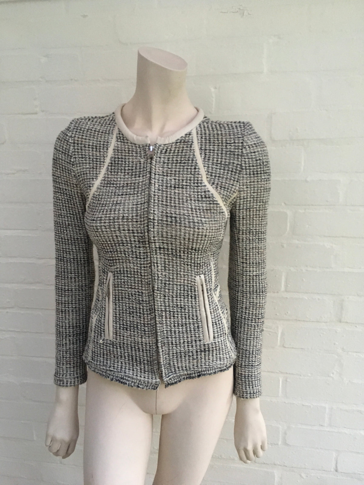 IRO Noelia Zip-Up Jacket Leather Trim Tweed Ladies