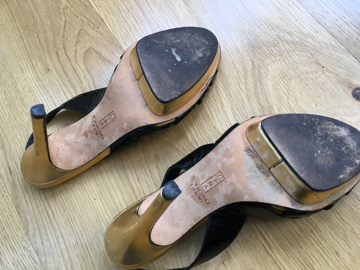GINA BLACK GOLD PATENT LEATHER SANDALS SHOES ladies