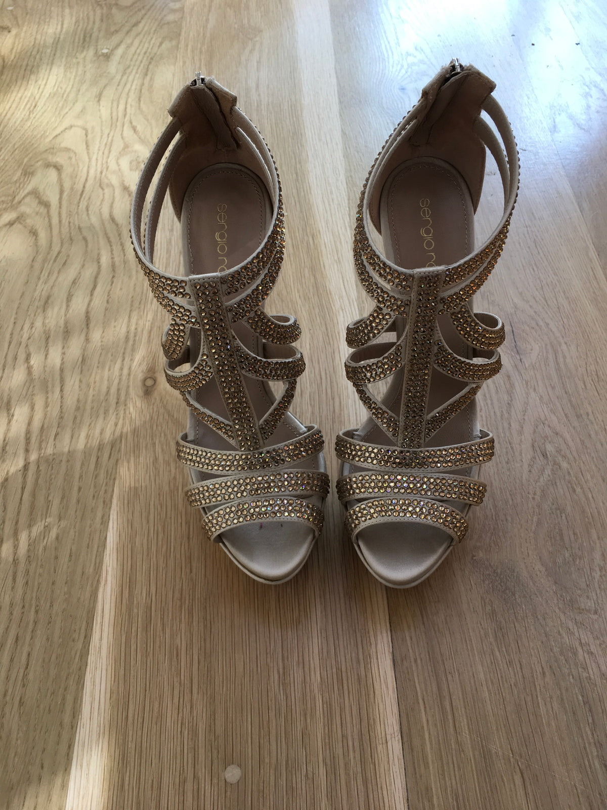 SERGIO ROSSI SWAROVSKI CRYSTAL EMBELLISHED SATIN SANDALS  Ladies