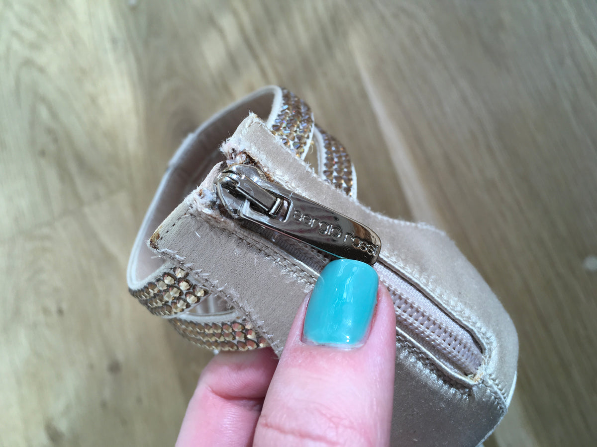 SERGIO ROSSI SWAROVSKI CRYSTAL EMBELLISHED SATIN SANDALS  Ladies