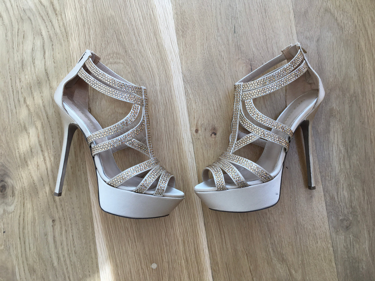 SERGIO ROSSI SWAROVSKI CRYSTAL EMBELLISHED SATIN SANDALS  Ladies