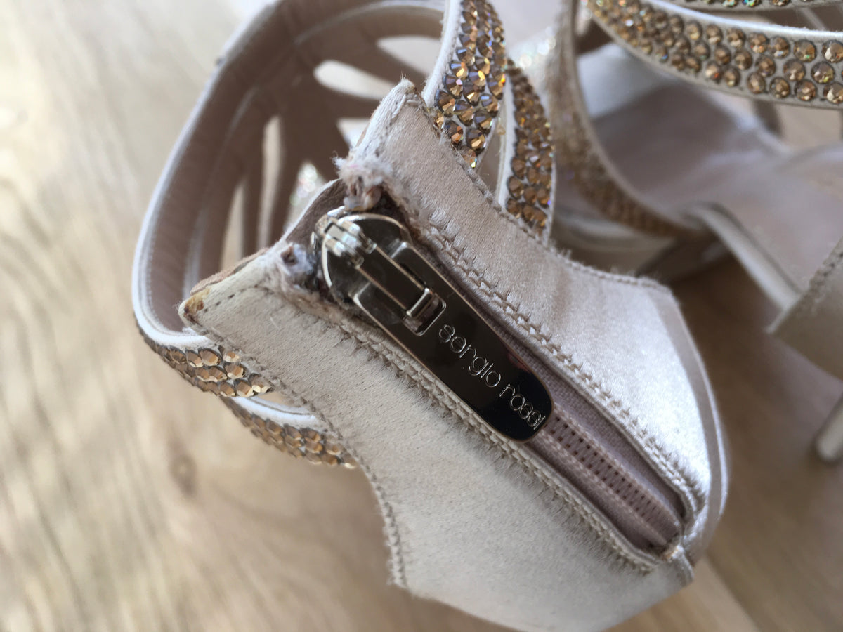 SERGIO ROSSI SWAROVSKI CRYSTAL EMBELLISHED SATIN SANDALS  Ladies