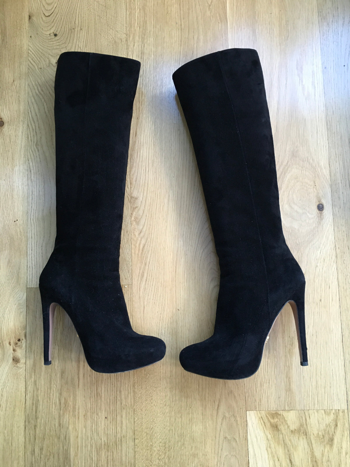 PRADA Suede Leather Black Knee High Boots  LADIES