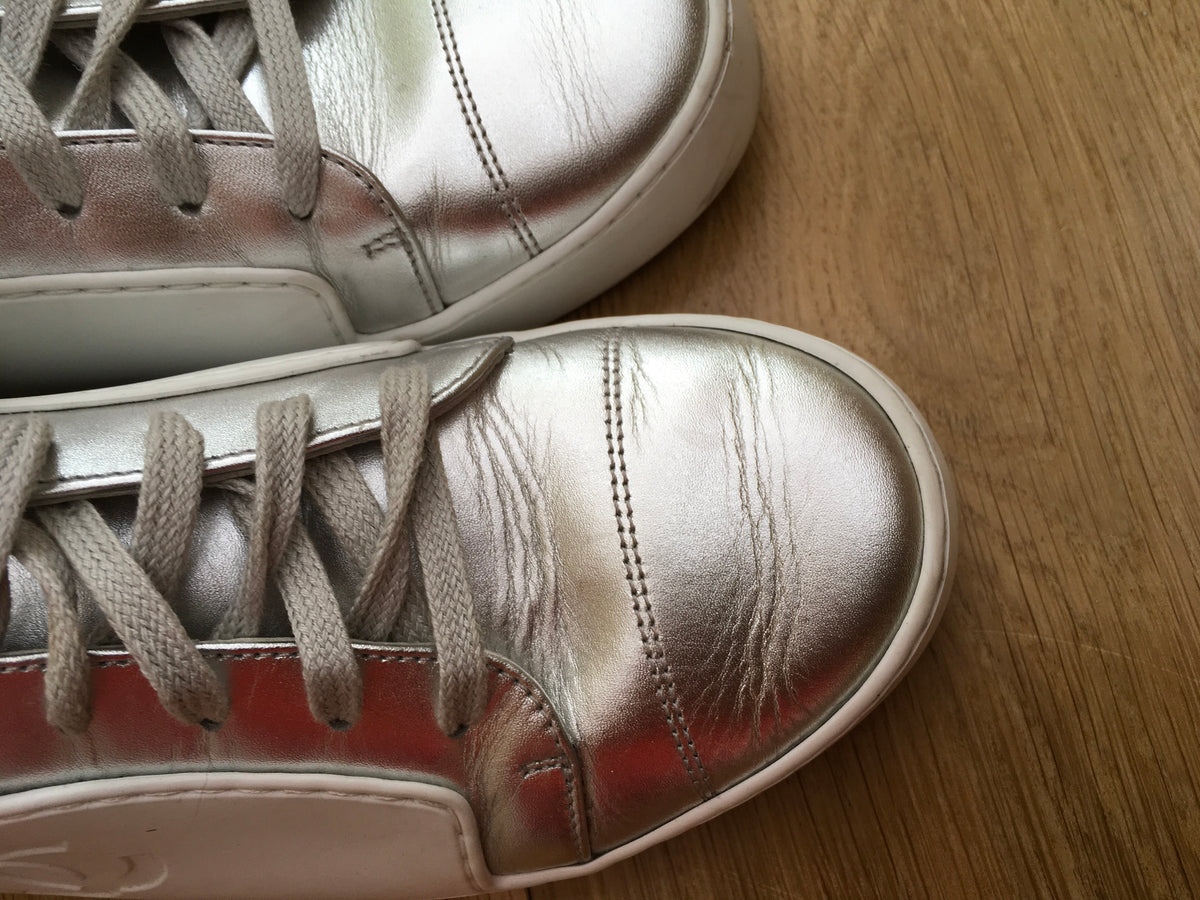 CHANEL SILVER HIGH TOP SNEAKER TRAINERS Ladies