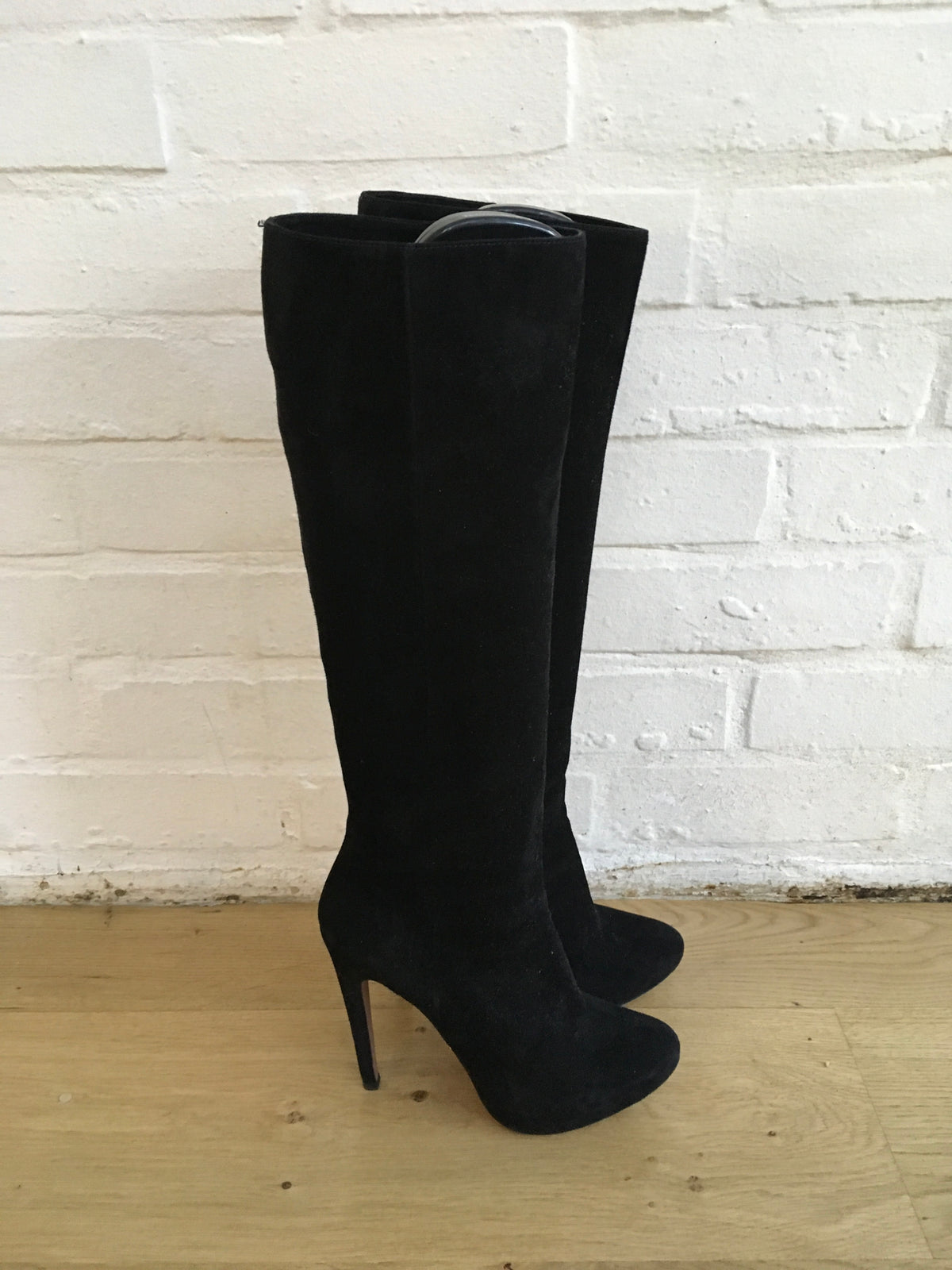 PRADA Suede Leather Black Knee High Boots  LADIES