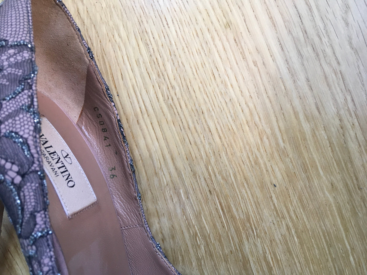 Valentino Women's Black Crystal Lace Platform Pump Shoes Ladies