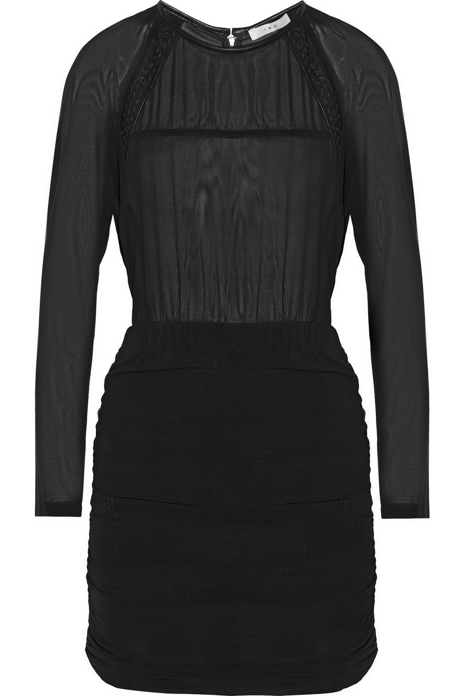 IRO Black Stepy Leather-Trimmed Stretch-Dress Size F 36 UK 8 US 4 S Small
