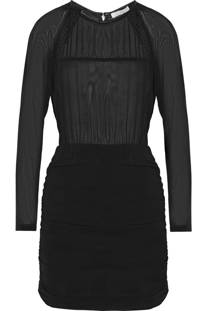 IRO Black Stepy Leather-Trimmed Stretch-Dress Size F 36 UK 8 US 4 S Small