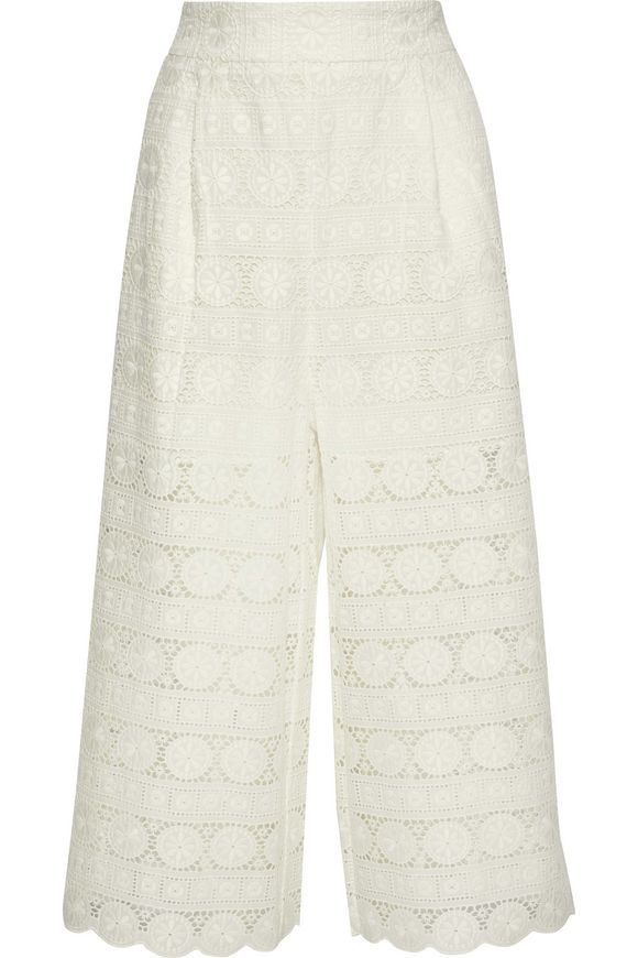 ZIMMERMANN Kali daisy-embroidered wide-leg cotton culottes pants trouser Size 0 ladies