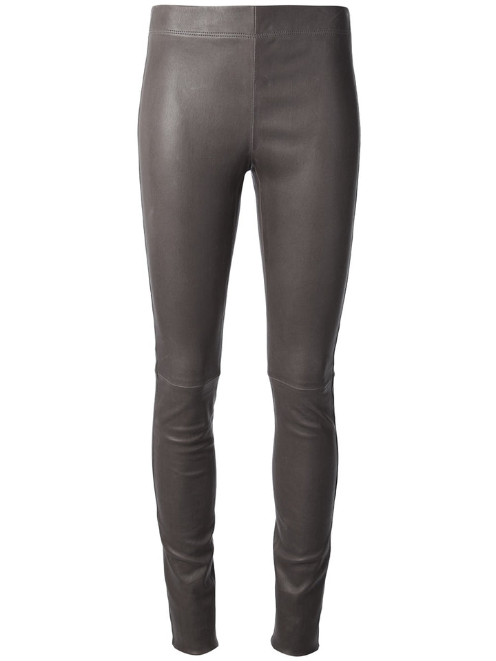 Vera Pelle Taupe Leather Leggings Pants Trousers Size US 8 UK 12 ladies