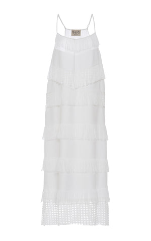 SEA NEW YORK Fringed Cotton Tank Dress in White SIZE US 8 UK 12 L Large Ladies