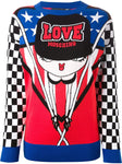 Moschino Love intarsia race pattern sweater jumper I 44 UK 12 US 8 NEW