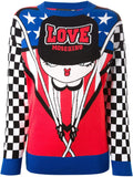 Moschino Love intarsia race pattern sweater jumper I 44 UK 12 US 8 NEW