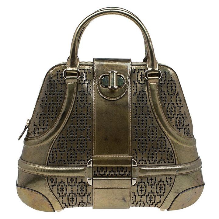Alexander Mcqueen Gold Perforated Patent Leather Novak Satchel Bag Handbag ladies
