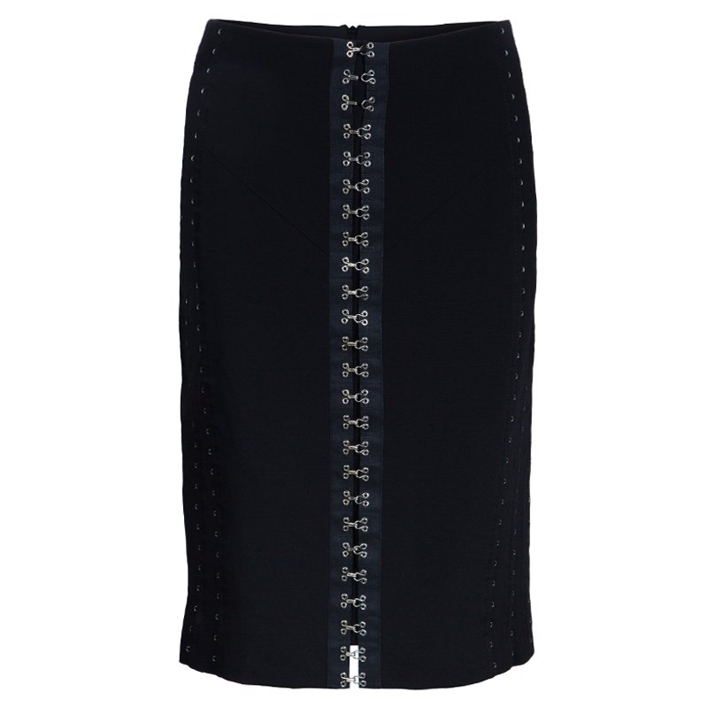 Dolce & Gabbana Satin Black Hook & Eye Stretch Skirt I 38 UK 6 US 2 XS ladies