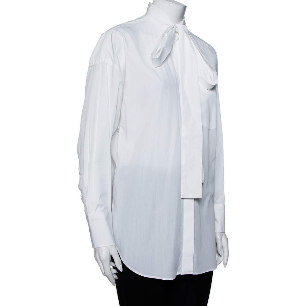Valentino White Cotton Neck Tie Detail Oversized Tunic Shirt Size I 42 UK 10 US6 ladies