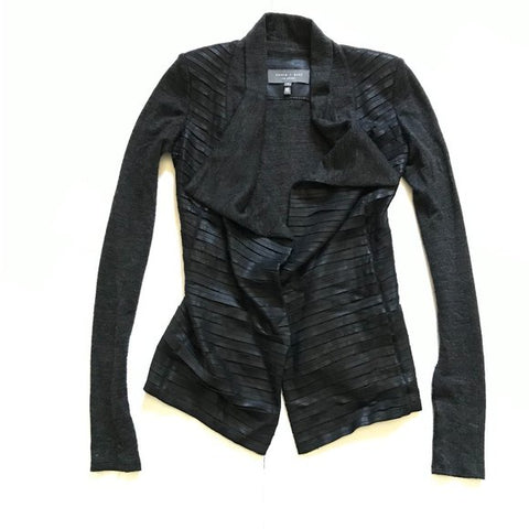 Sachin + Babi for Ankasa Leather Asymmetric Jacket Knit Sweater Size 2 UK 6 XS ladies