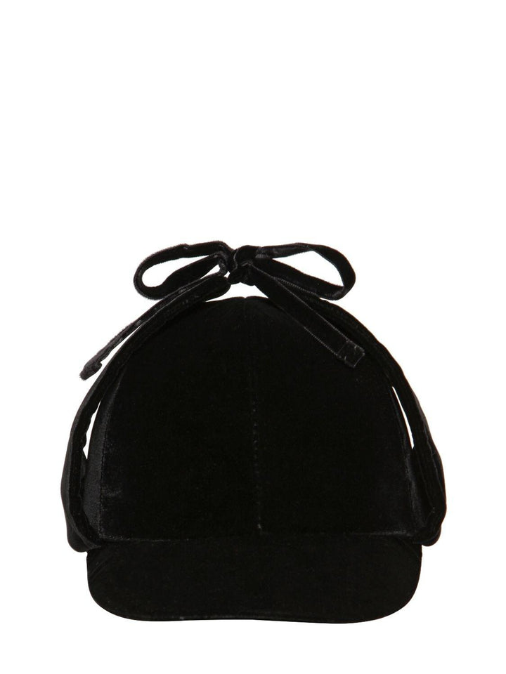 MIU MIU Black Bow-detailed black velvet cap Size S small ladies