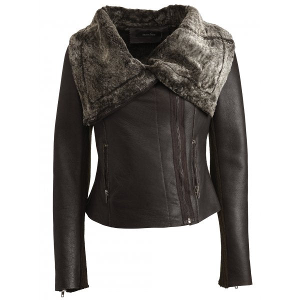 Amazing Muubaa Sheepskin Leather Shearling Biker Jacket UK 6 US 2 XS ladies