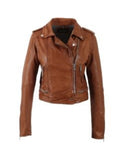 Muubaa Brown Leather Biker Moto JACKET SIZE UK 8 US 4 ladies