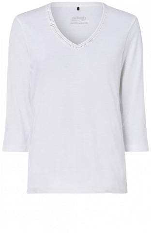 White jersey V neck 3/4 sleeve top blouse Size M medium ladies