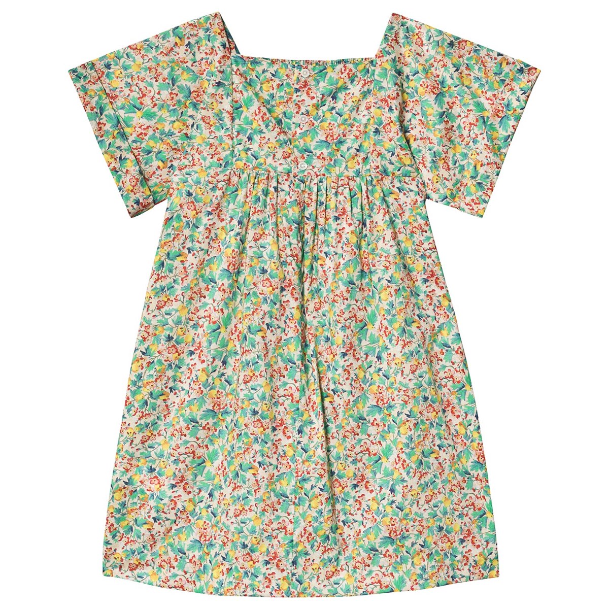 BONPOINT Green and Pink Floral Liberty Print Hand Embroidered Dress Size 4 years