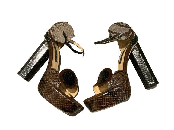 $1275 Chrissie Morris Heels Snakeskin Sandals 37 UK 4 US 7 ladies