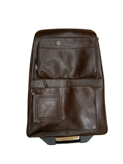 PIQUADRO Brown Leather Cabin Size Suitcase Traveler Luggage men