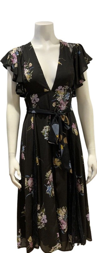ASOS Maxi Dress Women Floral Black Flutter Sleeve Lace Inse Dress UK 8 Afashionistastore ASOS Maxi Dress Women Floral Black Flutter Sleeve Lace Inse Dress UK 8 Afashionistastore