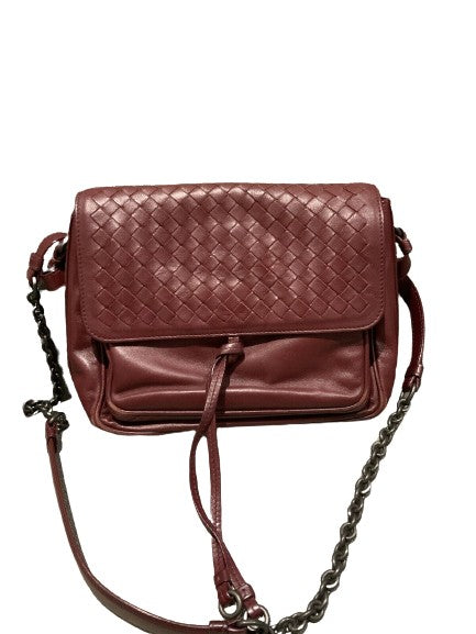 Bottega Veneta Burgundy Leather Intrecciato Handbag Bag ladies