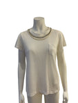 SACAI WHITE LINEN PEARLS CRYSTALS EMBELLISHED T SHIRT SIZE 2 M MEDIUM ladies