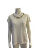 SACAI WHITE LINEN PEARLS CRYSTALS EMBELLISHED T SHIRT SIZE 2 M MEDIUM ladies