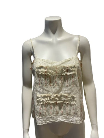 RALPH LAUREN Cropped Roses Ruffle Spaghetti Strap Tank Top Size S small ladies