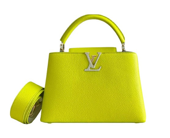Limited LOUIS VUITTON 2022 CAPUCINES BB BAG Cedrat/Cream Taurillon Leather ladies