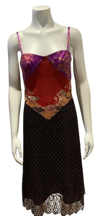 Christian Lacroix Bazar 1980’s Bodycon Dress in Colorful Silk Size F 40 L large ladies