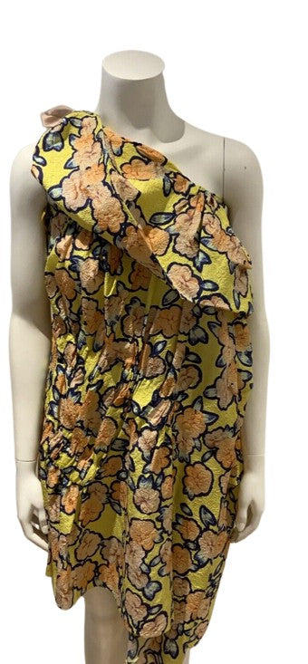 Viktor & Rolf Blue silk floral runaway one shoulder dress Size I 38 UK 6 US 2 XS ladies