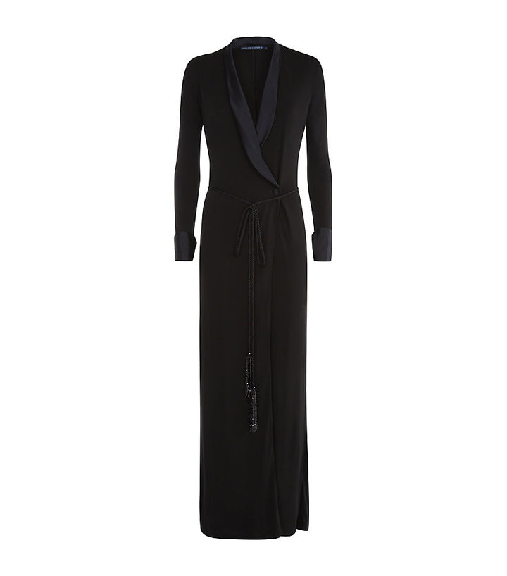 Ralph Lauren Black Wrap Jewelled Carlita Tuxedo Dress Size S small ladies