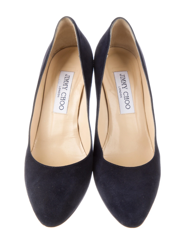 JIMMY CHOO Pumps100 Mm Suede Navy Shoes SIZE 37.5 UK 4.5 US 7.5 ladies