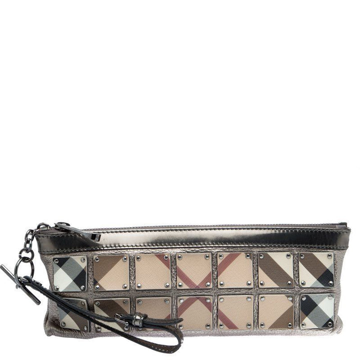 Burberry Prorsum Metallic Silver Nova Check PVC and Leather Ashcombe Clutch Bag Ladies